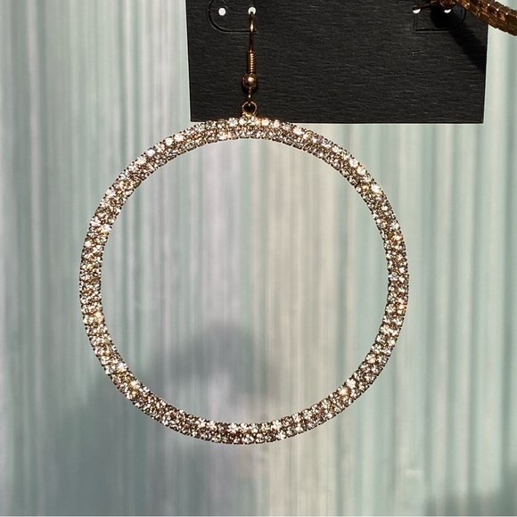 Bebe Large Hoop Diamond Earrings NWT - Picture 15 of 17